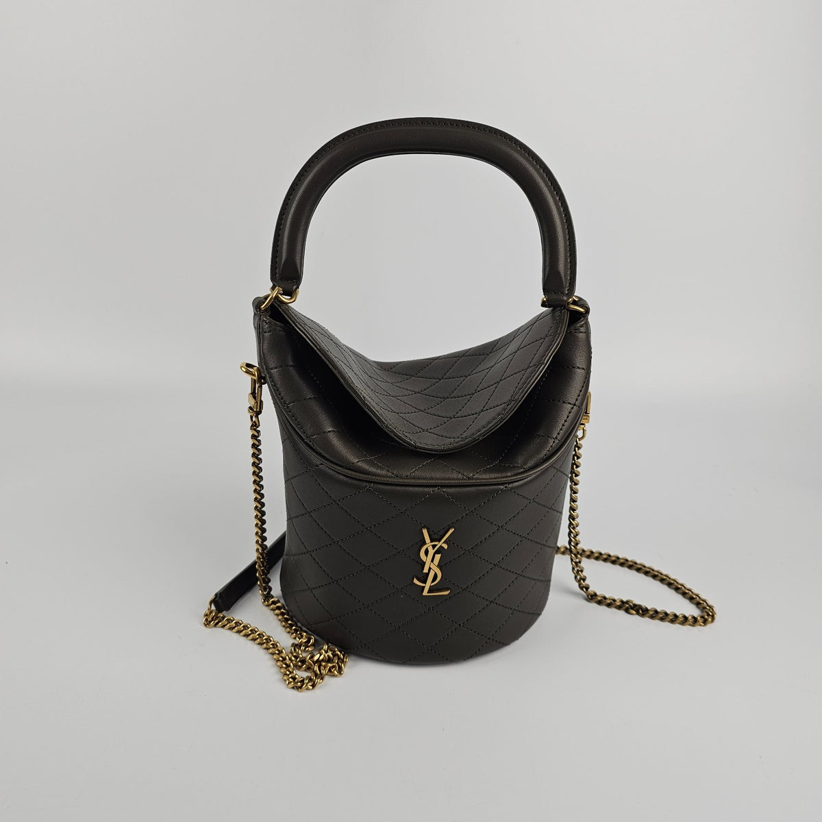 SAINT LAURENT Gaby $2450 Light Musk Leather Bucket Bag New & Authentic