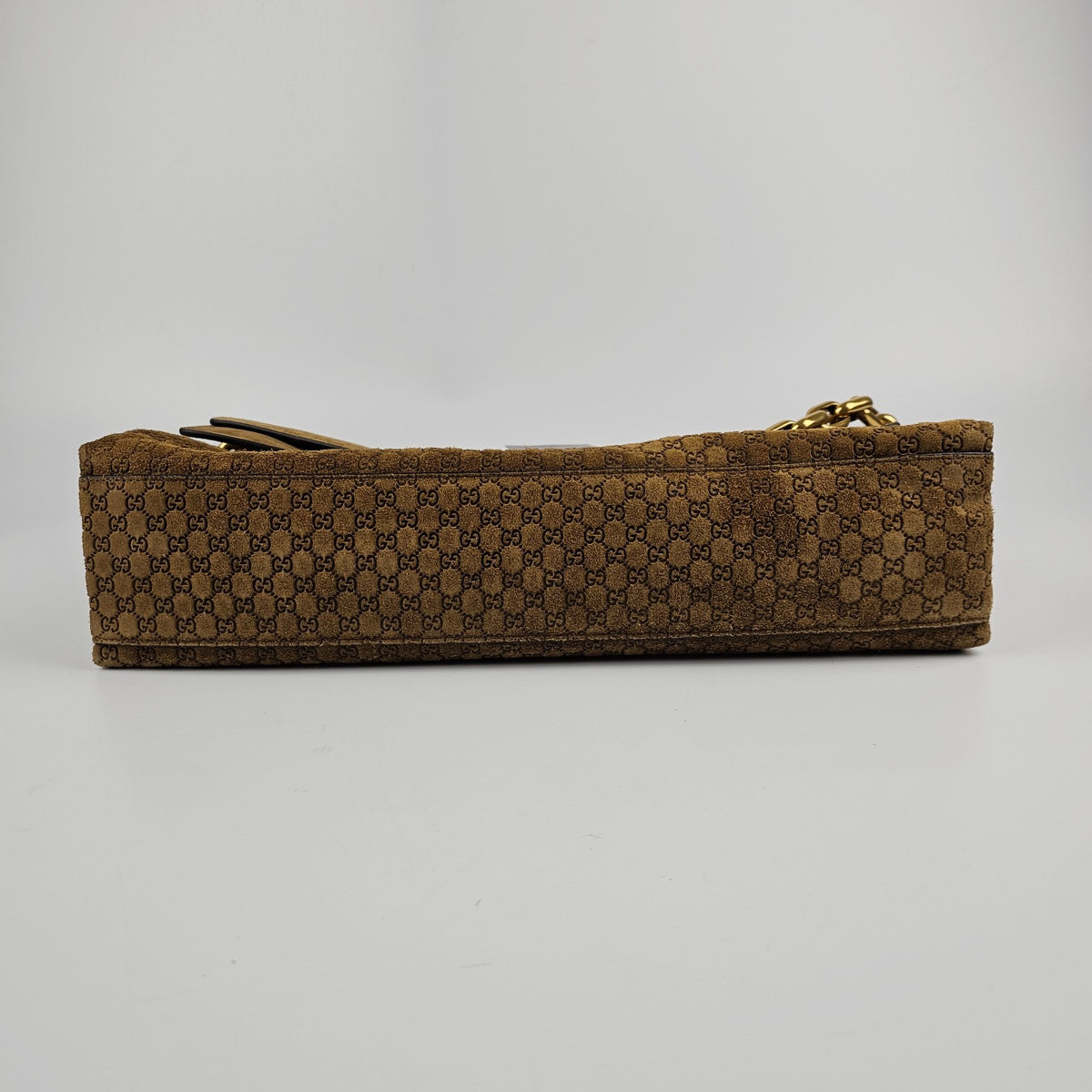 GUCCI $4600 Brown GG Suede Large With Chain Shoulder Bag New & Authentic