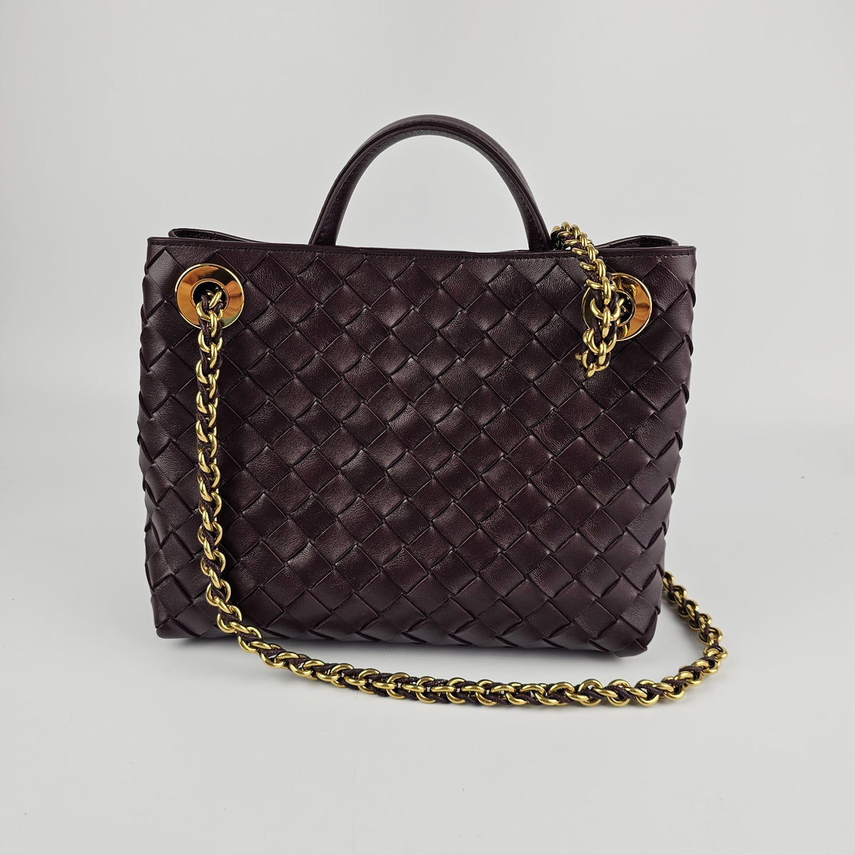 BOTTEGA VENETA Andiamo Small $5100 Dark Barolo Gold Top Handle Bag New