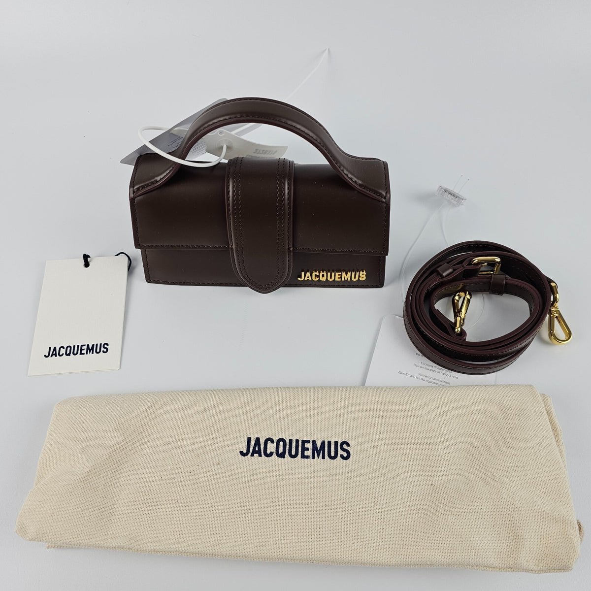JACQUEMUS The Bambino $820 Brown Leather Flap Small Shoulder Bag New/Authentic