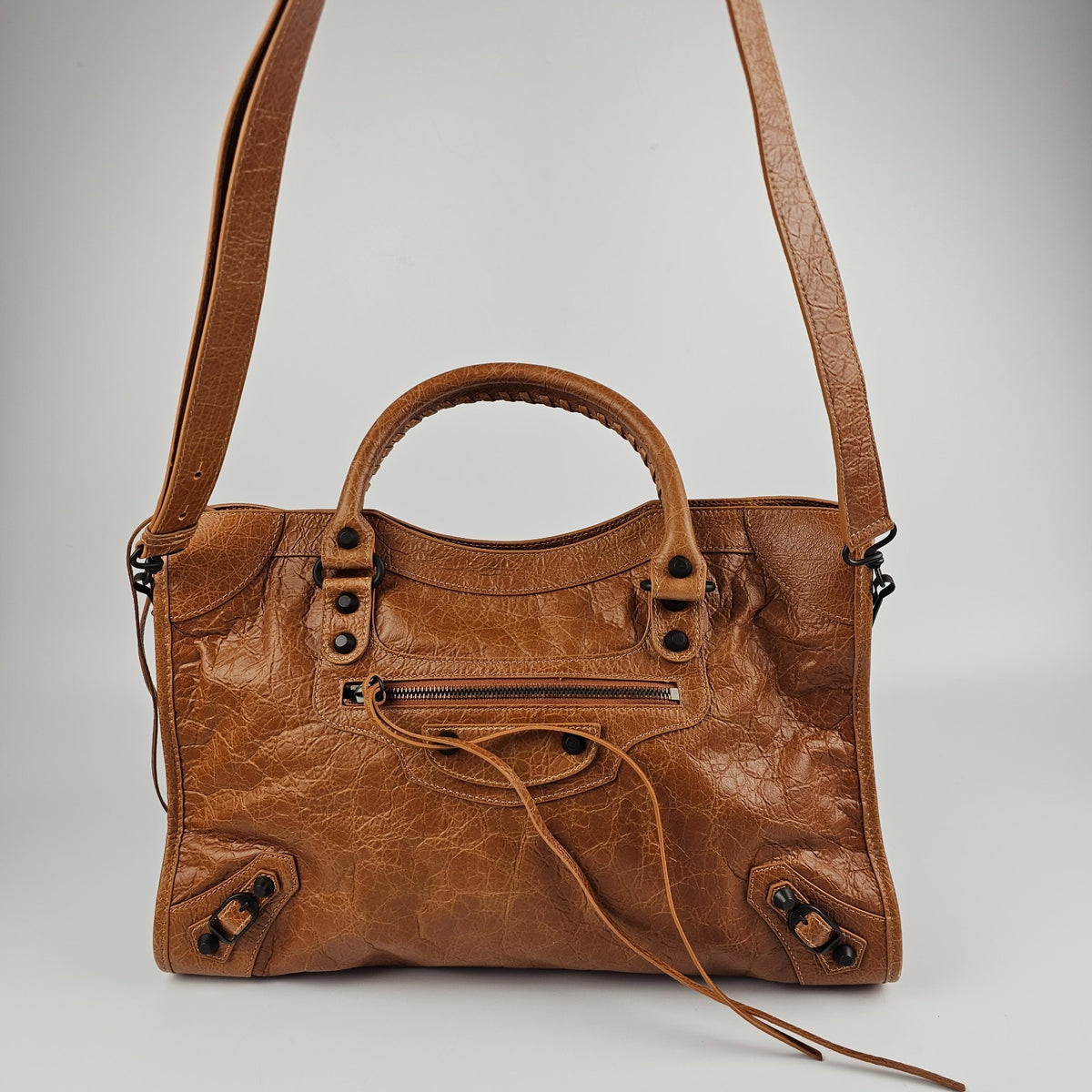 BALENCIAGA Le City Medium $2950 Camel Leather Handbag New & Authentic