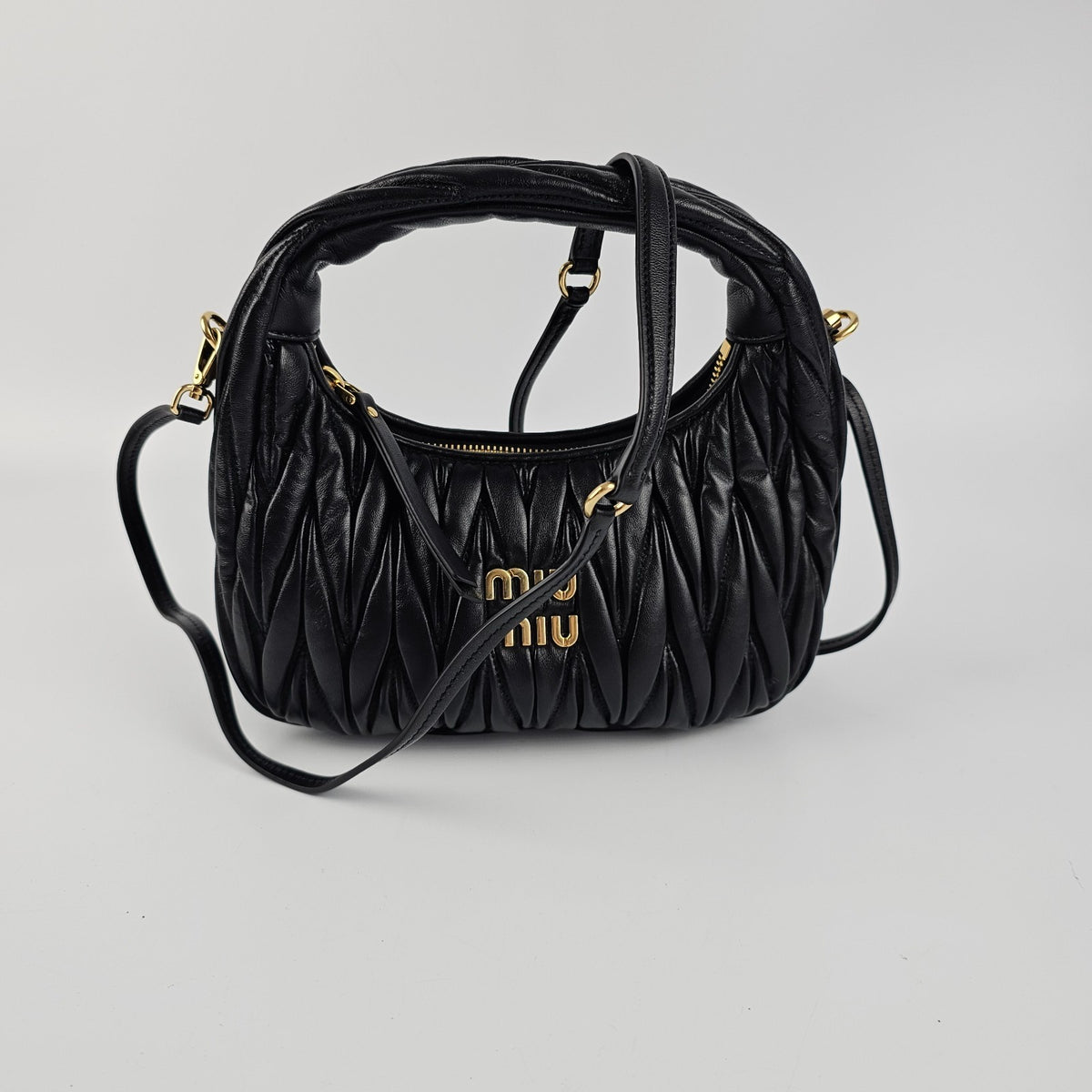 MIU MIU Wander Small $2900 Black Nappa Leather Hobo Bag New And Authentic