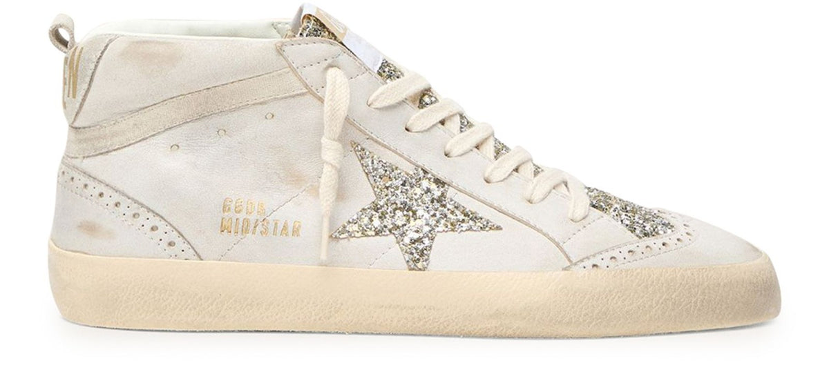 GOLDEN GOOSE Mid Star Women's Beige/Platinum Sneakers New & Authentic