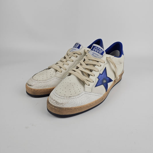 GOLDEN GOOSE Ball Star Men's White/Blue Leather Low Top Sneakers New