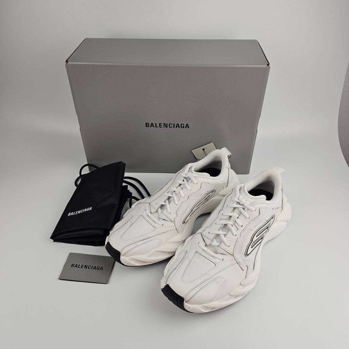 BALENCIAGA Monday Shoe $995 Men's White/Black/Gray Sneakers New & Authentic