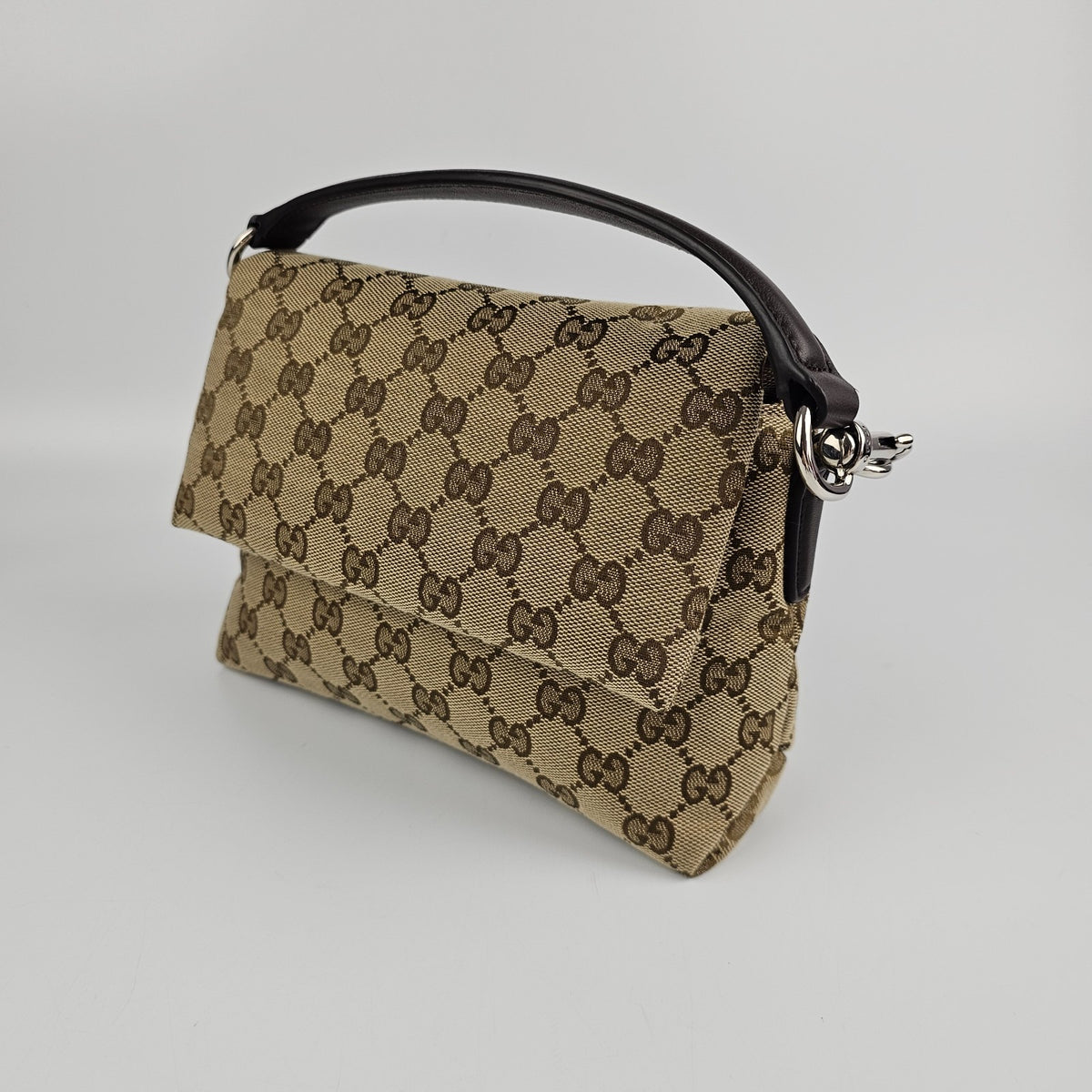 GUCCI $2250 Beige/Dark Brown GG Canvas Small Crossbody Bag New & Authentic