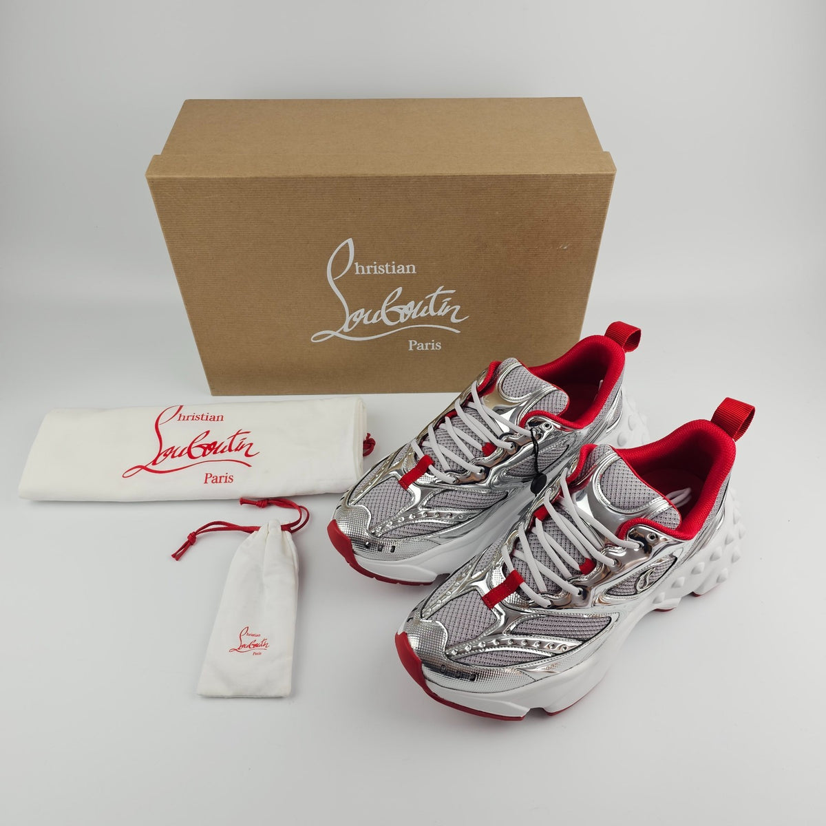CHRISTIAN LOUBOUTIN SO Flo Silver Sneakers New & Authentic